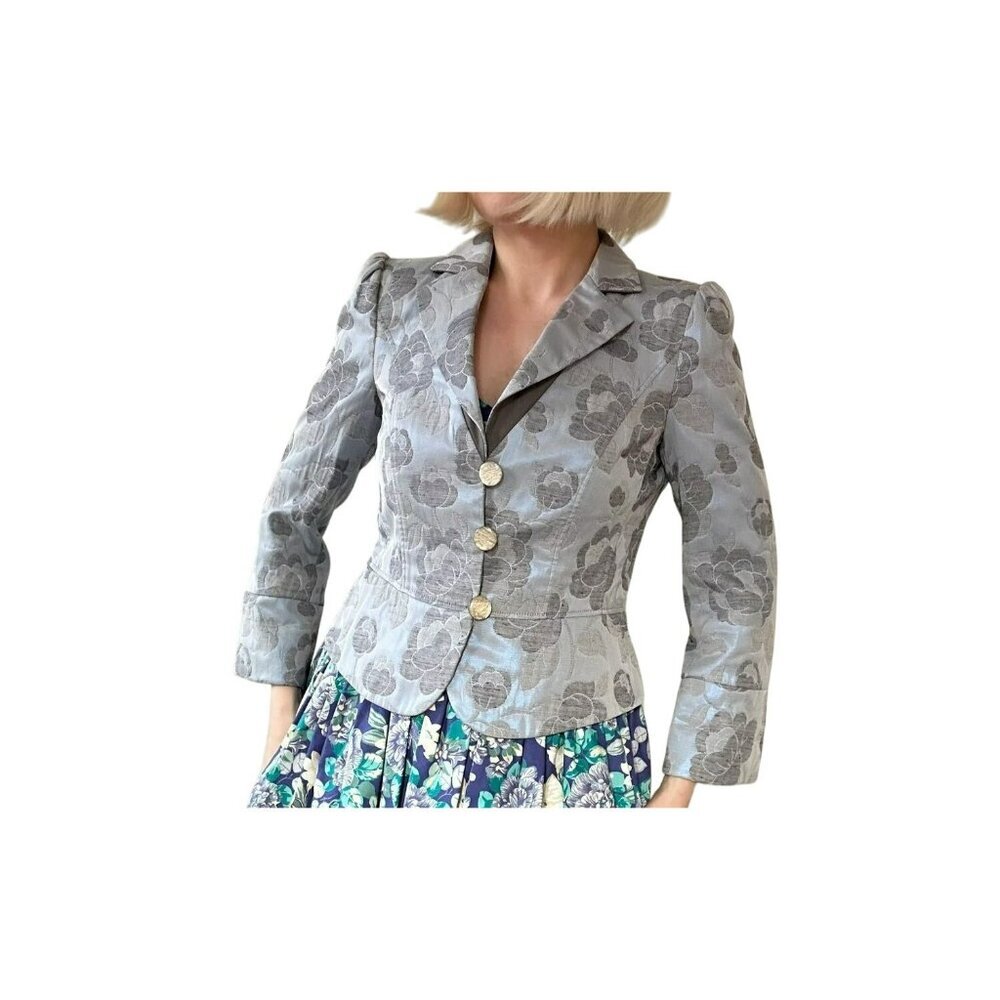 Armani Iridescent Blue Jacquard Blazer Floral Pattern, Size 4 - Picture 8 of 15